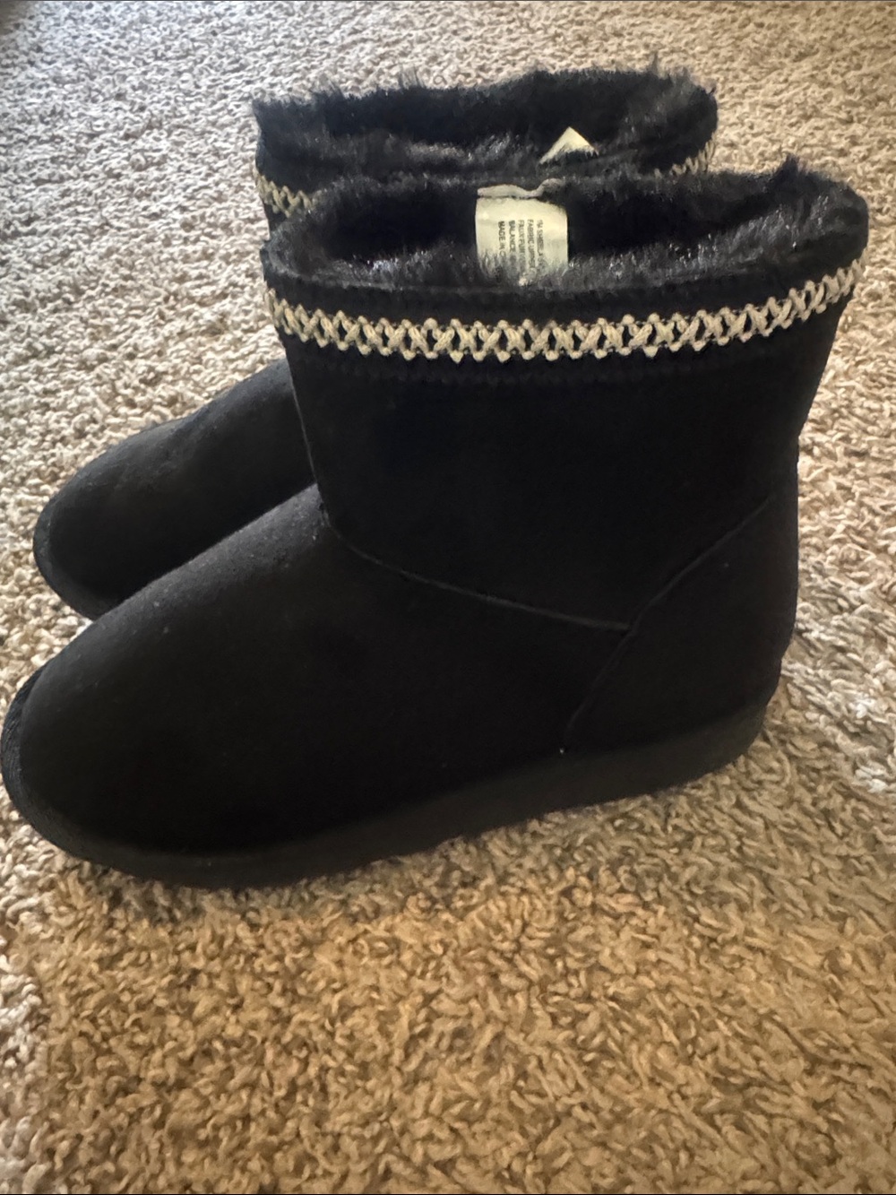 Women's Black Faux-Suede Faux-Fur Ankle Booties